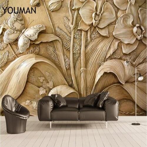 Wallpapers YOUMAN Custom Photo Wallpaper 3D Paradise Sculpture Gold Flowers Backdrop 3d Wallpaper Mural Wall Painting Home Decor