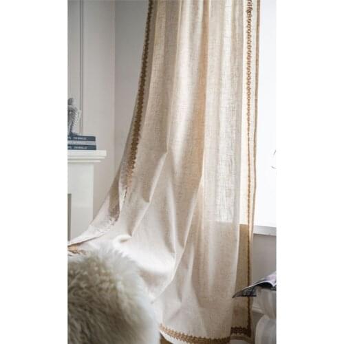 Japanese Style Plain Cotton Line Curtain for Living Room Bedroom White Lace Edge Semi-Shading Kitchen Window Drapes Home Decor