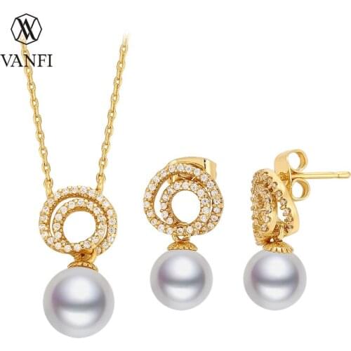 Kfvanfi cubic zirconia drop earrings gold necklace jewelry sets pearl earrings necklace gift for women ladies
