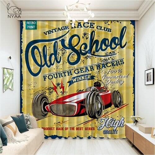Classic Racing Car Curtain For Kids Room Hotel Printed Retro Motorcycle Luxury Curtains Europe Curtains On Windows Micro Shading