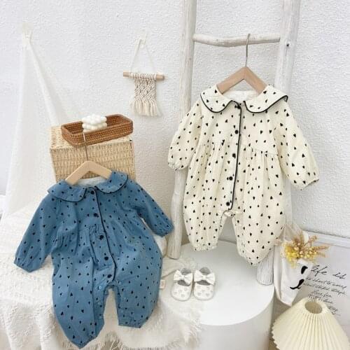 Infant Girls Rompers Spring Autumn Baby Cute Love Print Doll Collar Bodysuits Toddlers Cotton Soft One-pieces Baby Girl Clothes