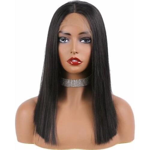Short Bob Silky Straight Black Color Synthetic Hair Lace Front Wigs with Baby Hair Glueless Lace Wigs with Pre Plucked For Women