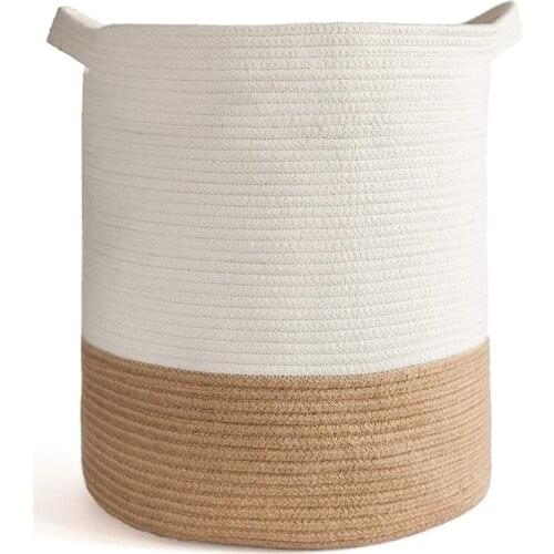 Cotton Rope Basket,Woven Storage Basket and Blanket Basket, 41X45cm Decorative Basket for Toy,Laundry Basket with Handle