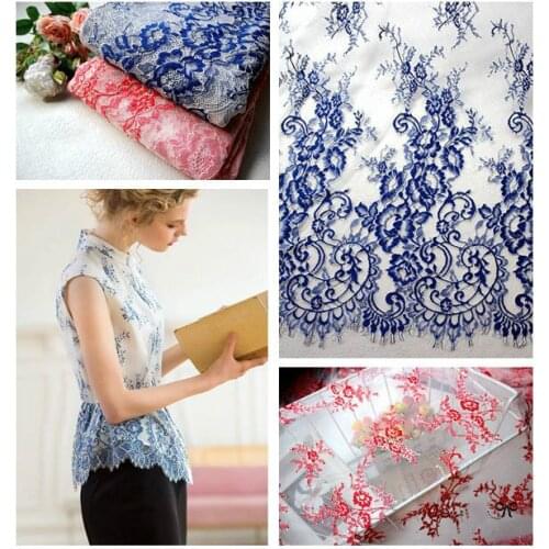 3M/Lot Eyelash Lace Fabric 150cm Red Blue Diy Exquisite French Lace Embroidery Clothes Wedding Dress Accessories