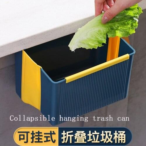 Kitchen wall-mounted folding trash can cabinet door retractable trash can household car storage bin silicone wastebasket
