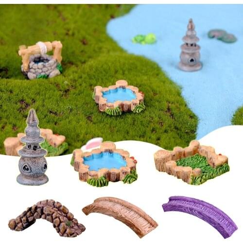 Mini Lighthouse Bridge Figurines Lotus Pond Miniature Craft Garden Decor Collectibles Ornament Dollhouse Home DIY Decoration