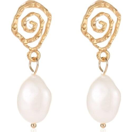 Fashion Retro Spiral Alloy Earrings for Women Simple Irregular Water Drop Pearl Earrings New Korean Style Jewelry Gift