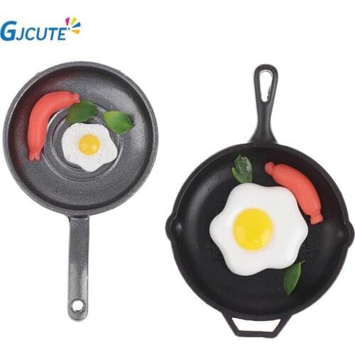 1 Set Dollhouse Miniature Egg Sausage Frying Pan Set Kitchen Accessories Miniature Kitchen Utensil Cooking Toys
