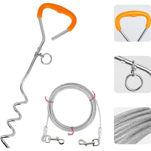 5M Dog Leash Fixed Pile Kit Metal Steel Wire Pull Rope Ground Fixing Spike Screw Stake Sets For Pet Dogs Outdoor Camping