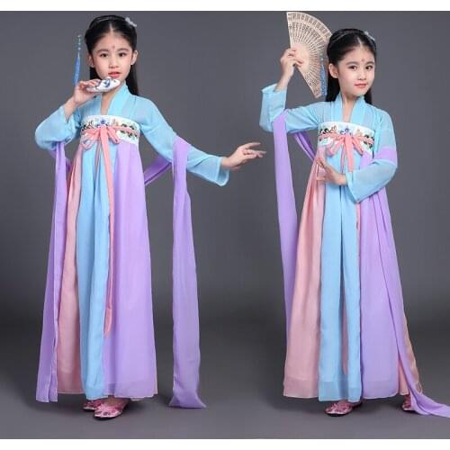 Folk Hanfu Dress Princess Dance Costumes Children Girl Ancient Chinese Traditional National Costume Tang Dynasty Fairy Dress
