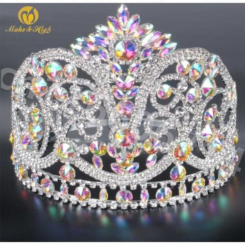Miss Beauty Pageant Tiara and Crown Clear Crystals Brides Full Circle Prom Party Costumes Wedding Crowns Bridal Hair Accessory