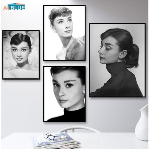 Nordic Poster Black And White Audrey Hepburn Wall Art Canvas Painting For Girls Wall Pictures For Living Room Black And White