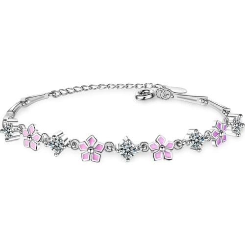 New Arrival Female Bracelet 925 Sterling Silver Cherry Blossoms Flower Micro Zircon Bracelet for Women Wedding Jewelry Gift