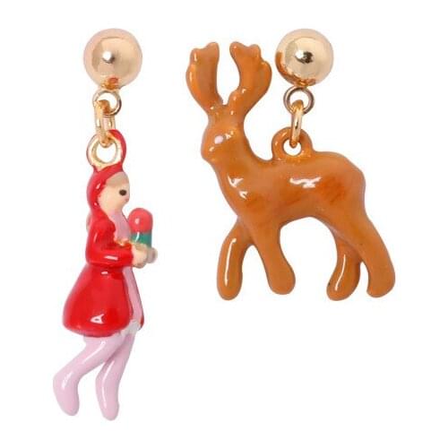 New arrivals Enamel Little Red Riding Hood Asymmetrical Earrings European and American Non-pierced Ear Clip Earrings Female