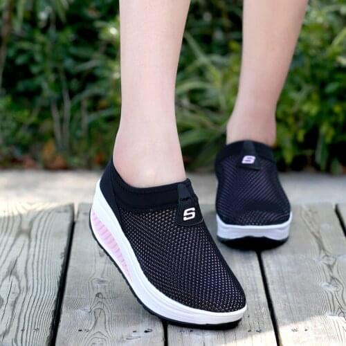NUASK 2021 NEW Ladies Air Mesh Breathable Fashion Height Increasing Wedges Loafers Shoes Sping Women Flat Casual Swing Shoes