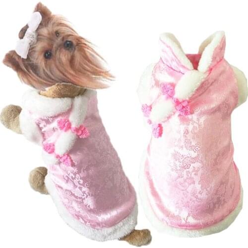 New year pet clothes winter soft silk+fleece dog clothes puppy clothes Chinese style lovely pet dog Royal princess coat costume