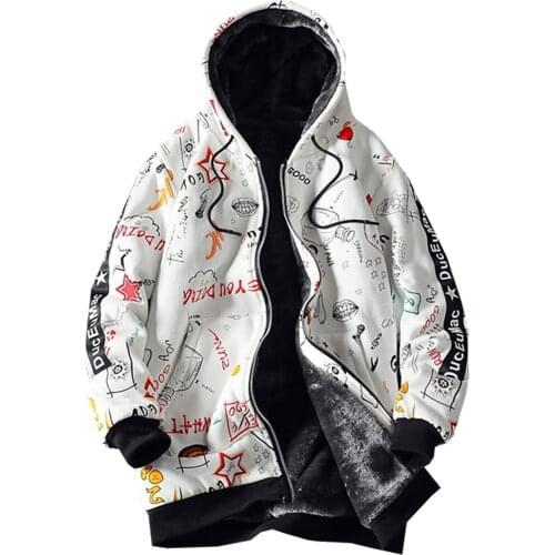 Oversize Mens Parka Coat Hooded Fleece Warm Thick Outwear Letters Pattern Winter Wear Casual C1