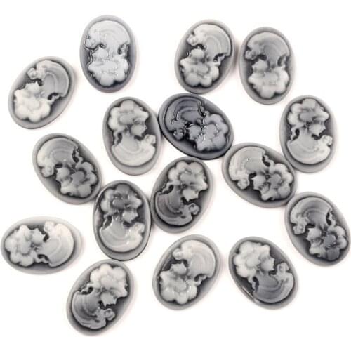 Resin Gray Bottom White Beauty Head Oval Decoration Crafts Flatback Cabochon Embellishments For Scrapbooking DIY Accessories