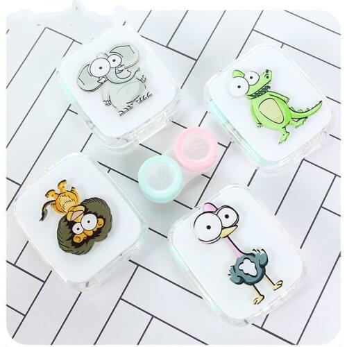 IMIXLOT Hot Sale Cartoon Cute Animal Portable With Mirror Contact Lens Case for Lovers Gift Contact Lenses Box