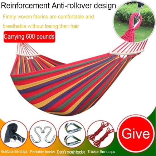 Portable Single Double Outdoor Garden Beach Travel Prevention Rollover Canvas Camping Hammock With Wooden Stick