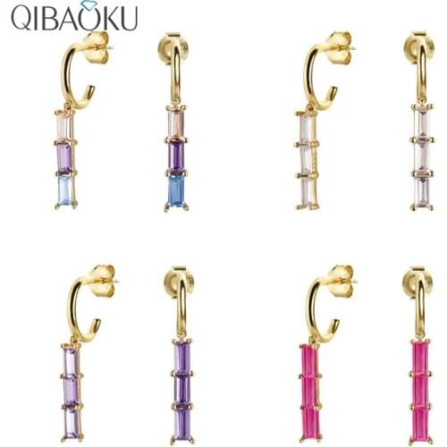 Luxury S925 Sterling Silver Rainbow Zircon Piercing Stud Earring For Woman Girl Colorful Crystal Fine Earrings joyeria orecchini