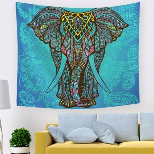 Elephant Tapestry Blue Elephant Tapestry Wall Hanging Bohemian Mandala Tapestry Psychedelic Wall Tapestry Watercolor Hippie Deco