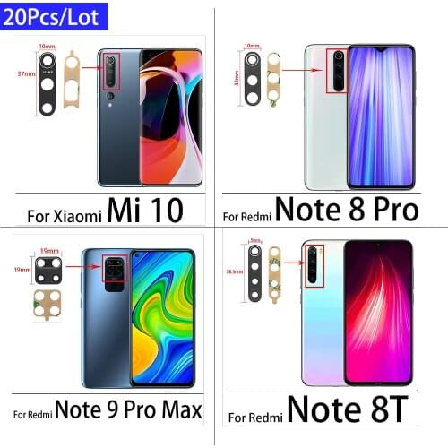 20Pcs , New Back Rear Camera Glass Lens Cover With Glue Replacement Repair For Xiaomi Redmi Note 9S 8 8T 10 9 Pro Max