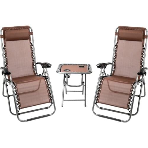 2PCS Zero Gravity Lounge Chair Grey with Portable Cup Holder Table Outdoor Furniture Folding Picnic Camping Set