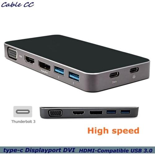 High-speed Thunderbolt3 USB-C USB 3.1 to Displayport VGA HDMI-compatible USB HUB and Dual Type-C Female Power Adapter For Laptop