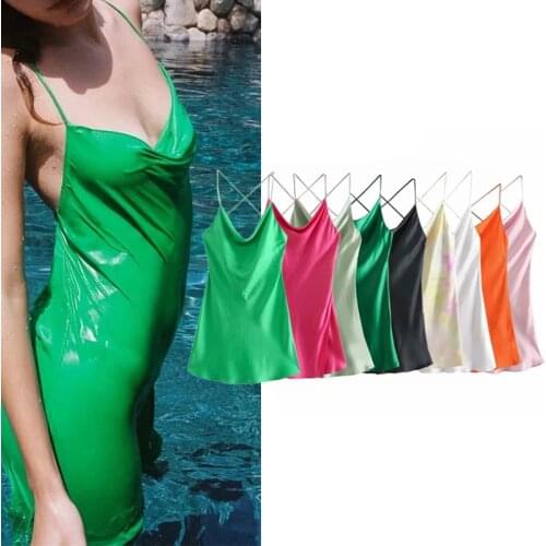 WESAY JESI Satin Short Dresses Za Dresses Women 2021 Spaghetti Strap Sexy Dresses Club Night Dress Texture Sleeveless Dress