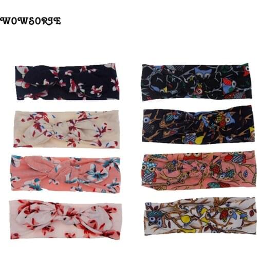 Wowsorie Colorful Boho Newborn rabbit ears Headband Ribbon Elastic Headwear Kids Hair Band Girl Bow Knot Hair Accessories