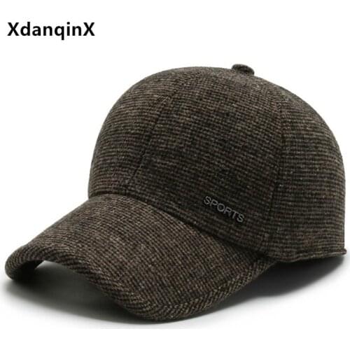XdanqinX Thick Warm Baseball Caps For Men Winter Earmuffs Hat Embroidery Letters Sports Cap Mens Adjustable Size Snapback Hats
