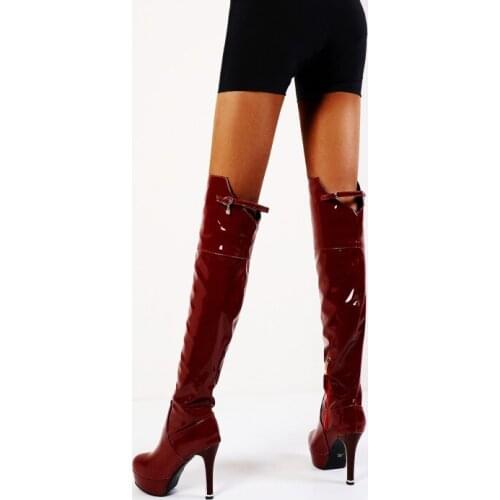 Patent leather high-heeled over knee womens boots autumn and winter high-heeled womens shoes round head waterproof platform ov