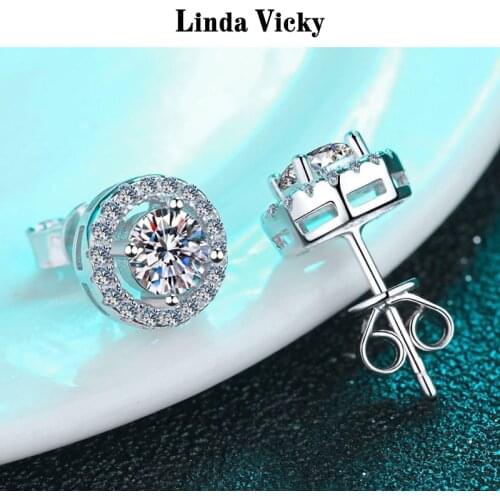 LINDA VICKY 0.5ct Diamond Test Pass Moissanite Earrings Fashion Women Senior Gift 100% Moissanite Rhodium Plated 925 Silver Stud