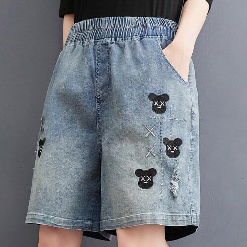 Womens Summer 2021 New Loose Plus Size Elastic Waist Age Reduction Embroidered Leg Thick Casual Wide Leg Shorts DLNZ509