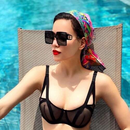 WackSaria Women Sunglasses Metal Vintage Letter Legs Colorful Lens Big Squard Frame Fashion Ins Hot Girls Sun Glasses For Women