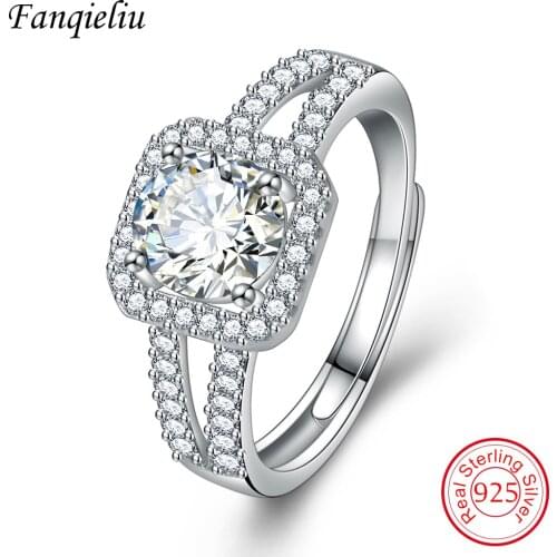 Fanqieliu Square Crystal Real 925 Sterling Silver Ring For Woman Luxury Wedding Bands Double Layer Finger Jewelry Girl FQL21427
