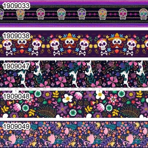 10yards - different sizes -Grosgrain ribbon - dark flowers dolls Mexico ribbon printed ribbon