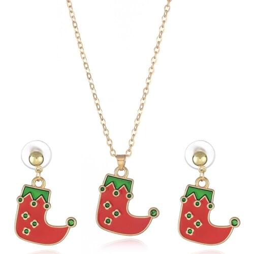 12pcs/lot Popular Winter Red Christmas Shoes Necklace Earrings Set For Gift Jewelry