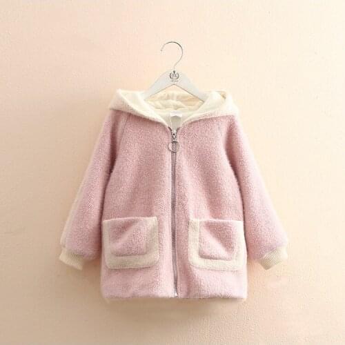 2021 New Pink Winter Hoody Coat for Girls Kids Plus Velvet Jackets for 2-8 Years Olds Thicken Fleece Pockets Coats