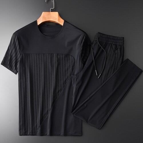 21C Summer Men Sets (t-shirt+pants) Luxury Curve Matching Short Sleeve Mens Sets Plus Size 3XL 4XL Casual Sport Man Sets