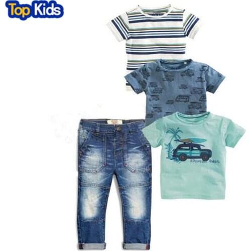 2020 Summer Children sets baby clothes boys 4 pcs set striped suit t-shirts + blue t-shirt car + T-shirt + denim jeans CCS352