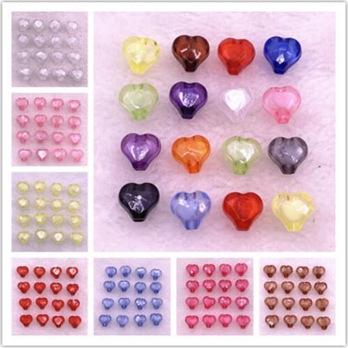 50pcs 8mm 10mm Clear Faceted Heart Shape Acrylic Loose Spacer Beads for Jewelry Making DIY Accessories