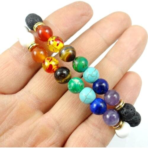 7 Chakra Healing Beaded Bracelet Natural Lava Stone Tridacna Stone Diffuser Bracelet Jewelry