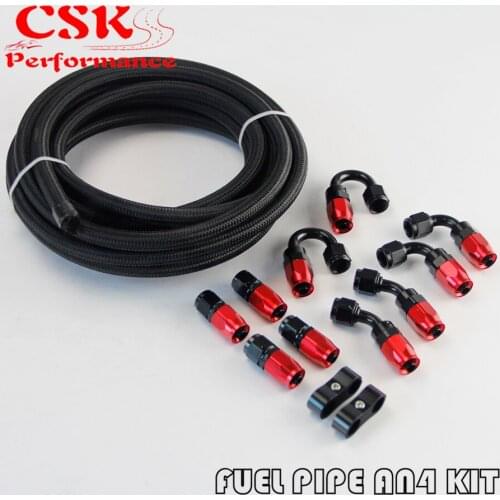 AN4 4AN -4AN Stainless Steel Nylon Braided Oil Fuel Line Hose End Adaptor Kit
