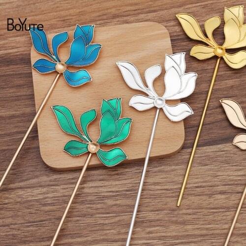 BoYuTe (5 Pieces/Lot) 50*58MM Metal Alloy Flower Welding Iron 120*2.5MM Hair Stick Materials Diy Handmade Hair Accessories