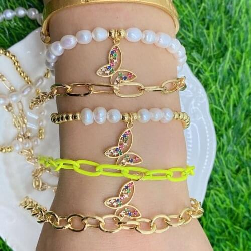 Moon Butterfly Tiny Multi-style Accessories pendant Natural Freshwater Pearl Beaded Bracelet For Girls Jewelry Women 2021Trendy