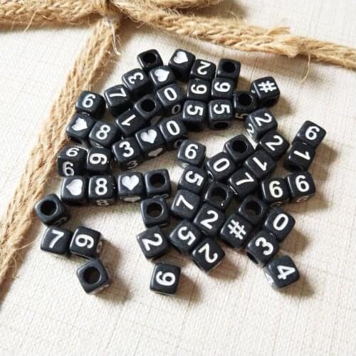 6*6MM 2700pcs 500pcs Cube Acrylic Black with White Numbers Printing Plastic Beads Square DIY Jewelry Big Hole Loose Letter Beads
