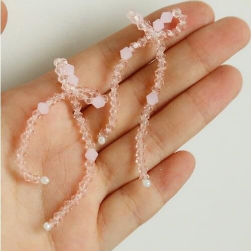 Scattered sense of imitation crystal highlight beads weaving small bow earrings DIY jewelry accessories materials