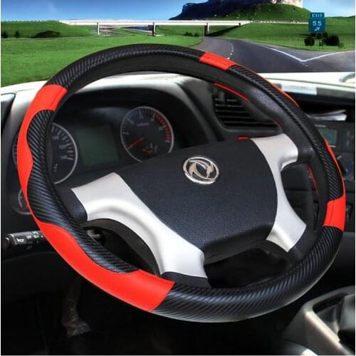 KKYSYELVA Leather carbon fiber Steering Wheel Covers for Car Bus Truck 36 38 40 42 45 47 50cm Diameter Auto Steering-wheel cover